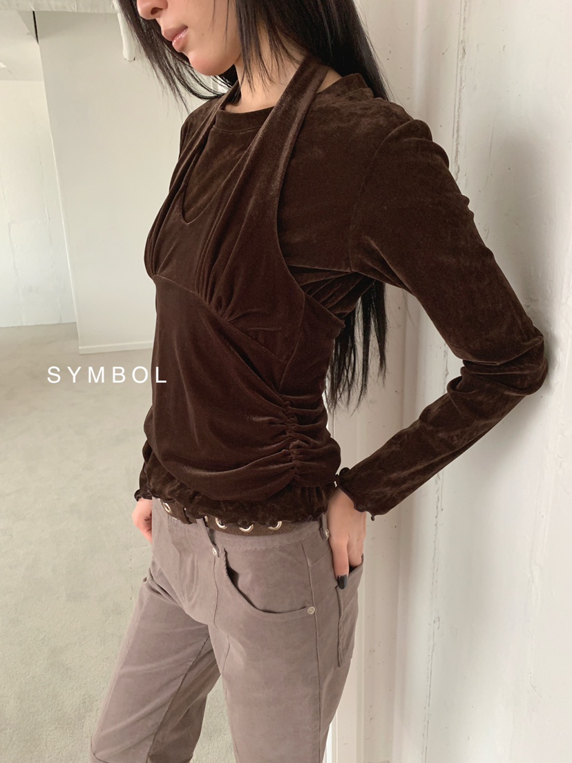 SYMBOL東大門實拍女裝新品真品時尚吊帶背心不含內搭天鵝絨SYMBOL吊帶/背心