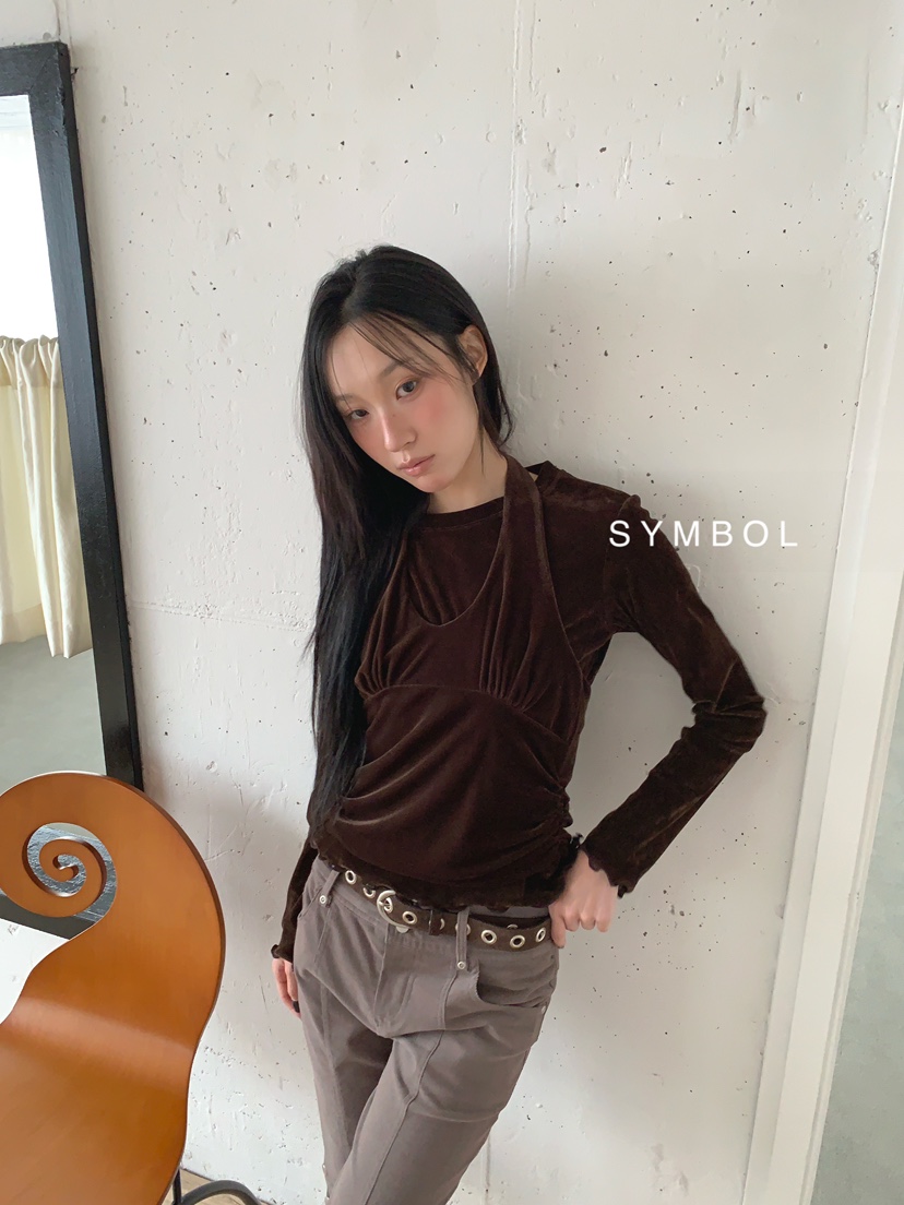 SYMBOL東大門實拍女裝新品真品時尚吊帶背心不含內搭天鵝絨SYMBOL吊帶/背心