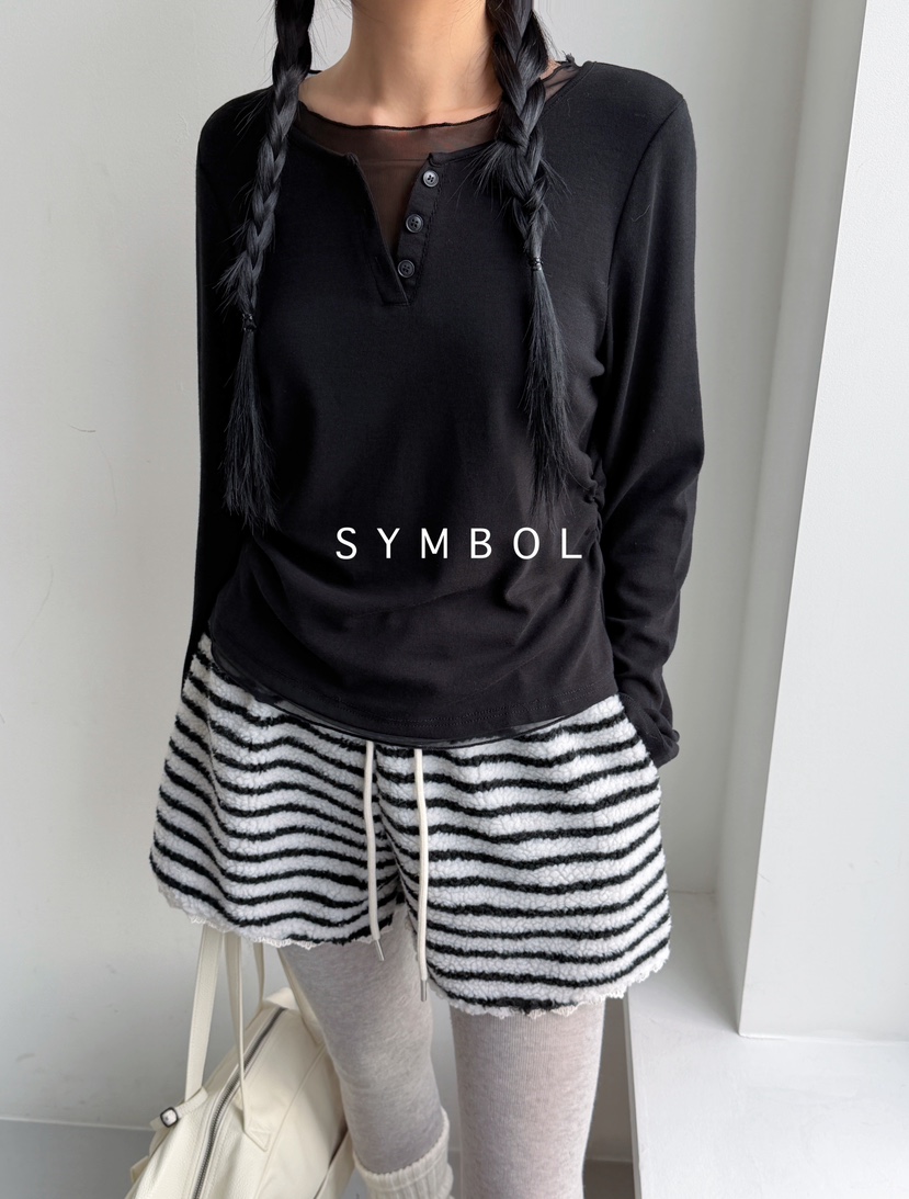 SYMBOL韓國代購女士新品時尚休閑推薦真品熱賣長袖T恤雙按鈕SYMBOL長袖T恤