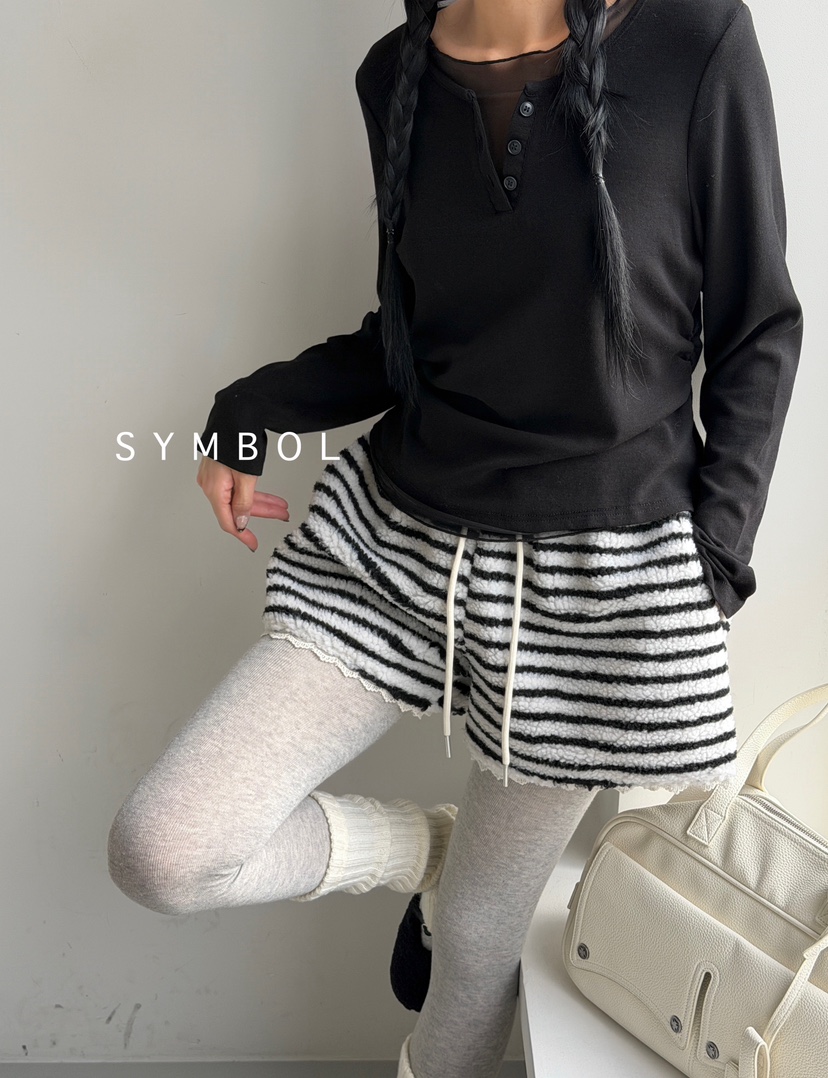 SYMBOL韓國代購女士新品時尚休閑推薦真品熱賣長袖T恤雙按鈕SYMBOL長袖T恤