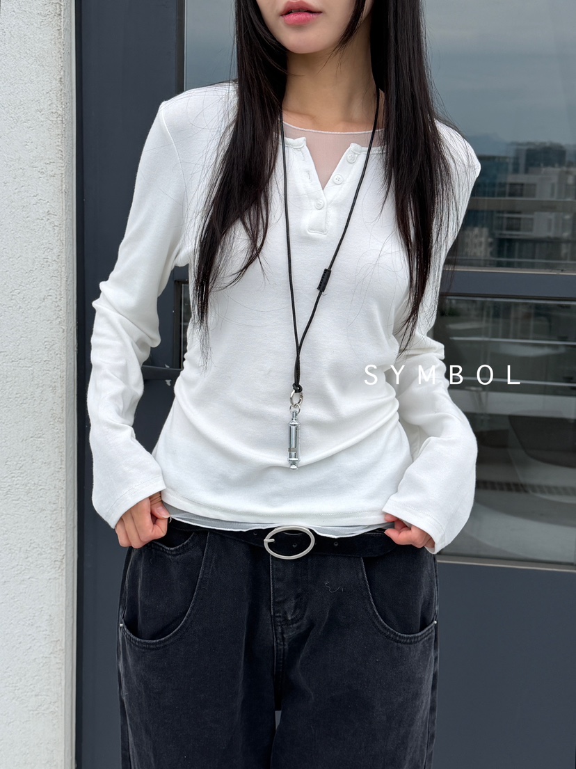SYMBOL韓國代購女士新品時尚休閑推薦真品熱賣長袖T恤雙按鈕SYMBOL長袖T恤圖色3