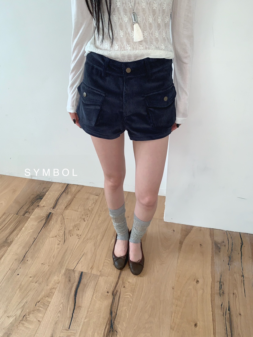 SYMBOL東大門實拍女裝新款熱賣推薦真品短褲不含腰帶口袋SYMBOL短褲