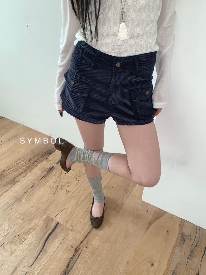 SYMBOL東大門實拍女裝新款熱賣推薦真品短褲不含腰帶口袋SYMBOL短褲圖色2