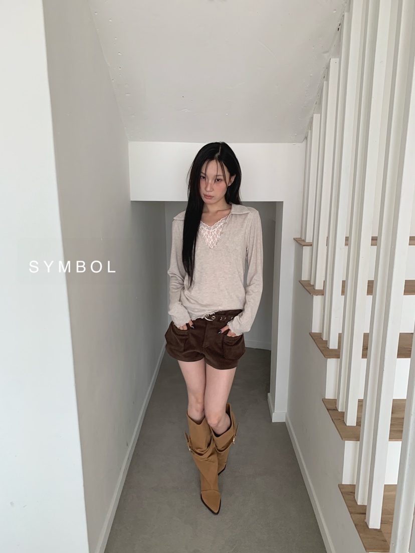 SYMBOL東大門代購女士新品人氣休閑熱賣時尚推薦長袖T恤蕾絲SYMBOL長袖T恤