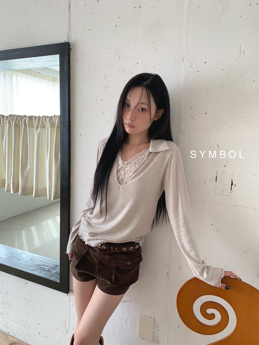 SYMBOL東大門代購女士新品人氣休閑熱賣時尚推薦長袖T恤蕾絲SYMBOL長袖T恤