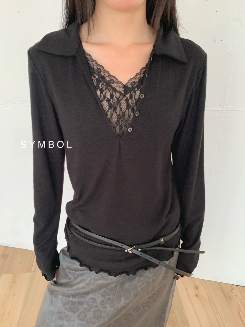 SYMBOL東大門代購女士新品人氣休閑熱賣時尚推薦長袖T恤蕾絲SYMBOL長袖T恤