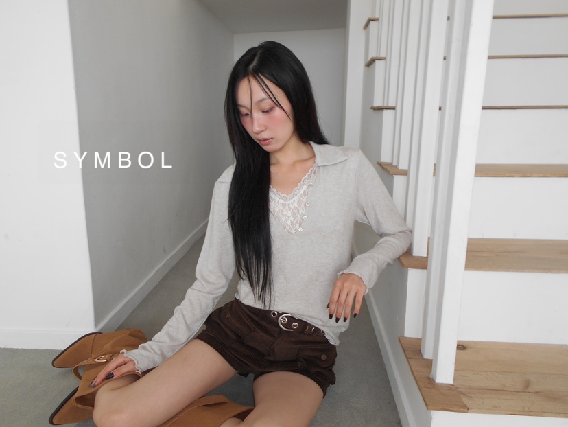 SYMBOL東大門代購女士新品人氣休閑熱賣時尚推薦長袖T恤蕾絲SYMBOL長袖T恤