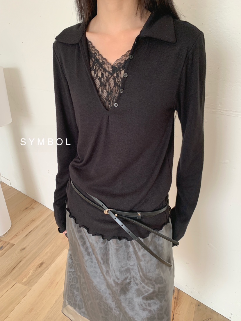 SYMBOL東大門代購女士新品人氣休閑熱賣時尚推薦長袖T恤蕾絲SYMBOL長袖T恤圖色2