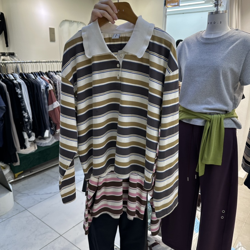 MODS-Q韓國代購女裝新品時尚休閑熱賣真品人氣長袖T恤羅紋MODS-Q長袖T恤圖色2