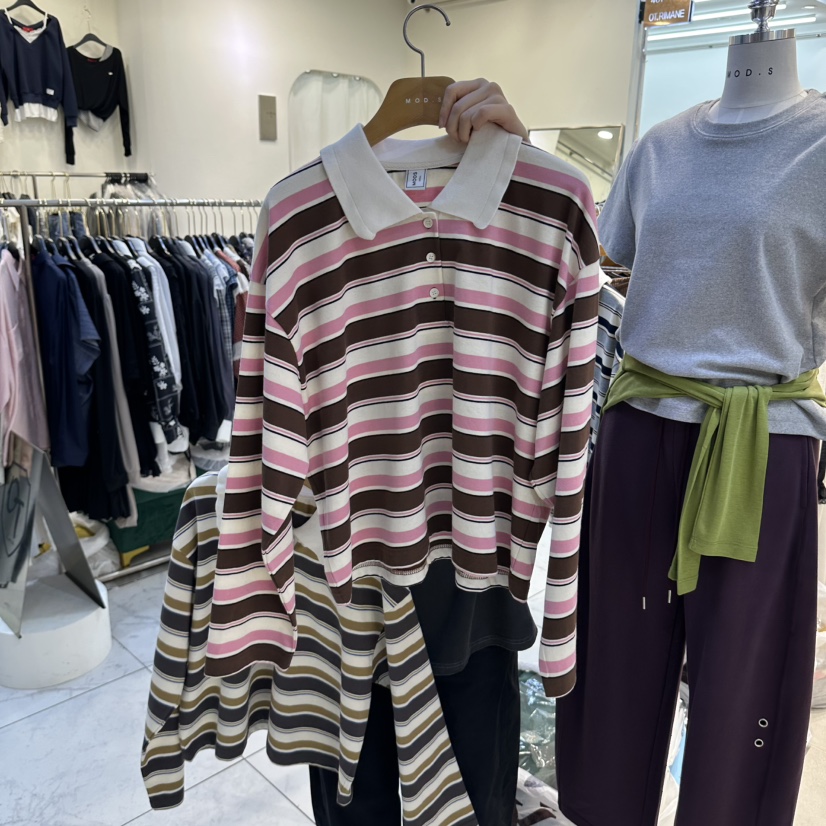 MODS-Q韓國代購女裝新品時尚休閑熱賣真品人氣長袖T恤羅紋MODS-Q長袖T恤圖色3