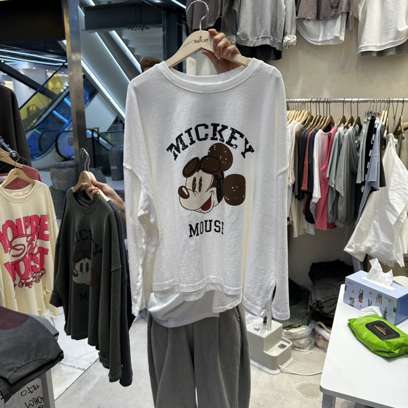 REPLAY韓國直郵女士新款職業熱賣時尚休閑人氣長袖T恤米奇REPLAY長袖T恤圖色1