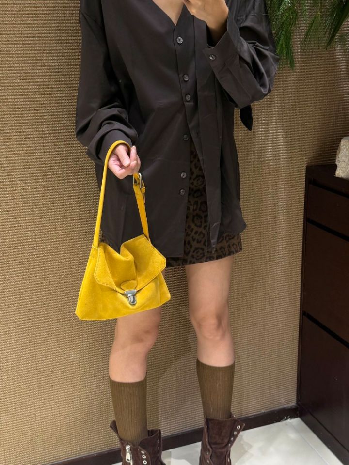 TROUVAILLE東大門實拍女士新品人氣單肩斜跨包牛皮高腰絨TROUVAILLE單肩/斜跨包