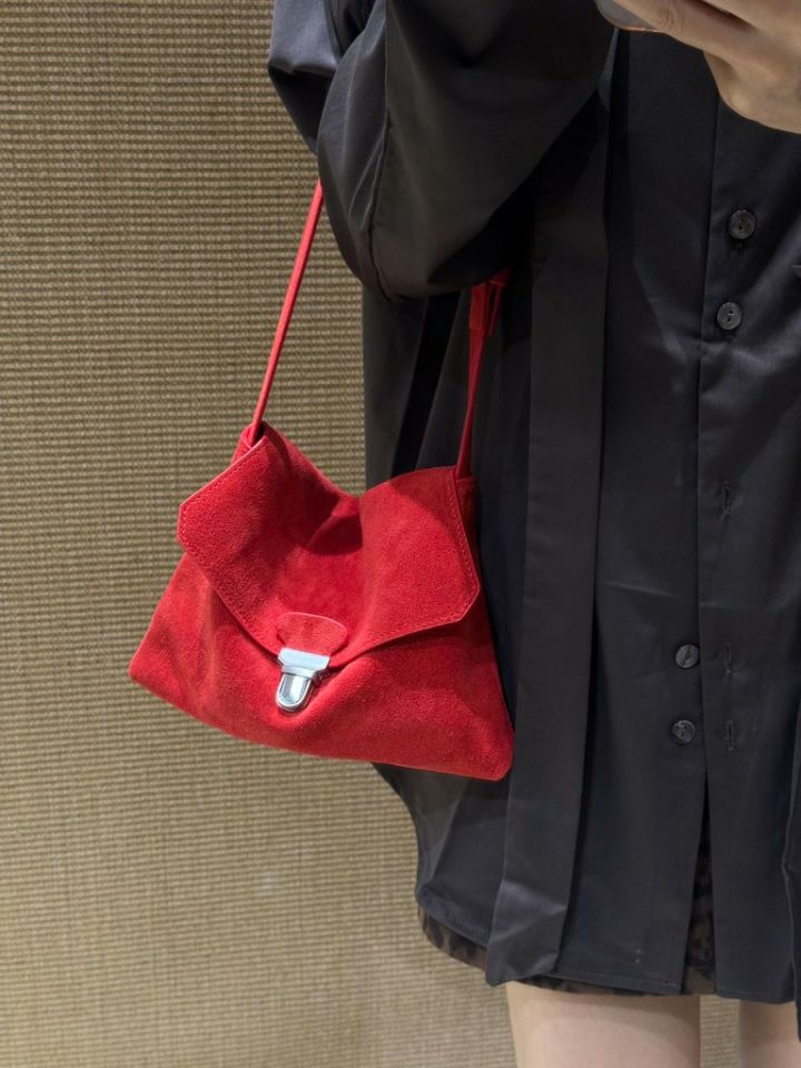 TROUVAILLE東大門實拍女士新品人氣單肩斜跨包牛皮高腰絨TROUVAILLE單肩/斜跨包