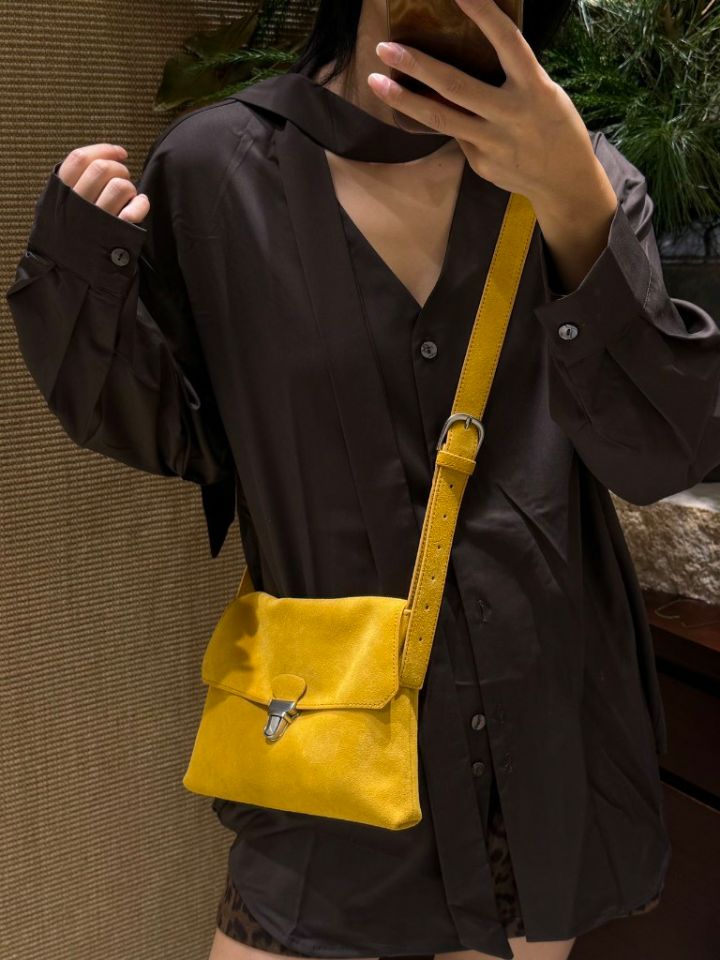 TROUVAILLE東大門實拍女士新品人氣單肩斜跨包牛皮高腰絨TROUVAILLE單肩/斜跨包