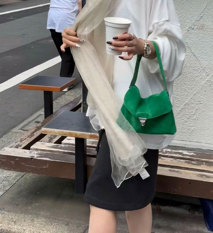 TROUVAILLE東大門實拍女士新品人氣單肩斜跨包牛皮高腰絨TROUVAILLE單肩/斜跨包