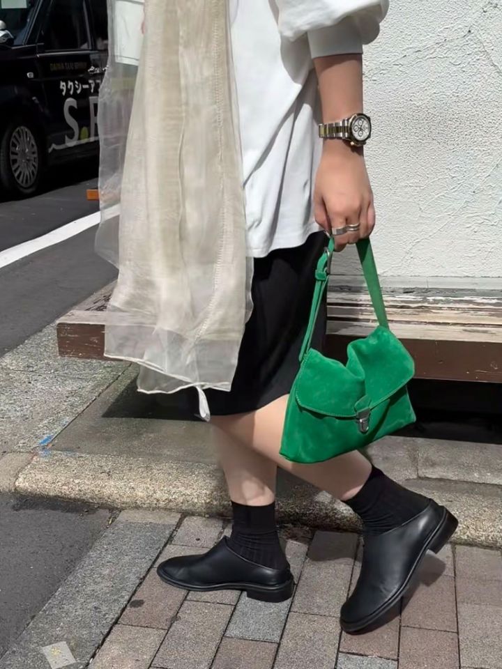 TROUVAILLE東大門實拍女士新品人氣單肩斜跨包牛皮高腰絨TROUVAILLE單肩/斜跨包