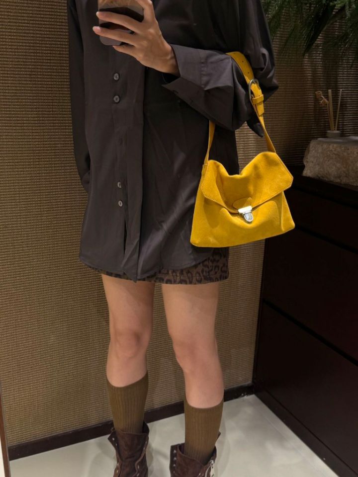 TROUVAILLE東大門實拍女士新品人氣單肩斜跨包牛皮高腰絨TROUVAILLE單肩/斜跨包