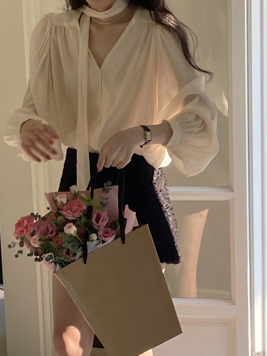 LETAILOR東大門實拍女裝新款推薦人氣襯衫蕾絲衫含脖帶圍巾LETAILOR襯衫/蕾絲衫