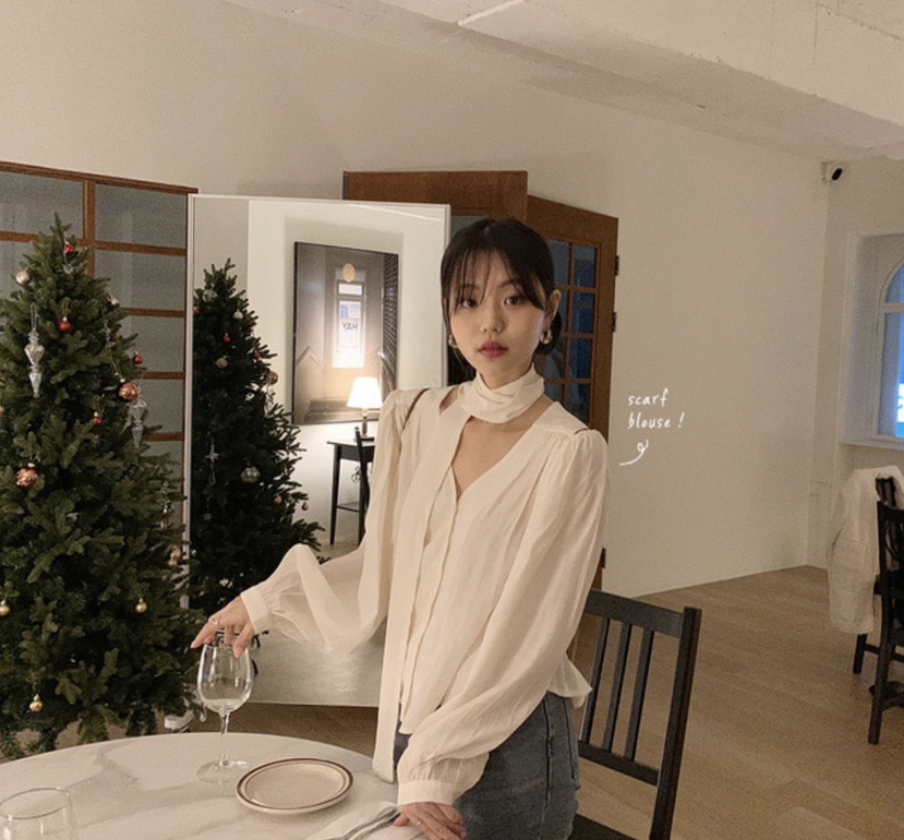 LETAILOR東大門實拍女裝新款推薦人氣襯衫蕾絲衫含脖帶圍巾LETAILOR襯衫/蕾絲衫