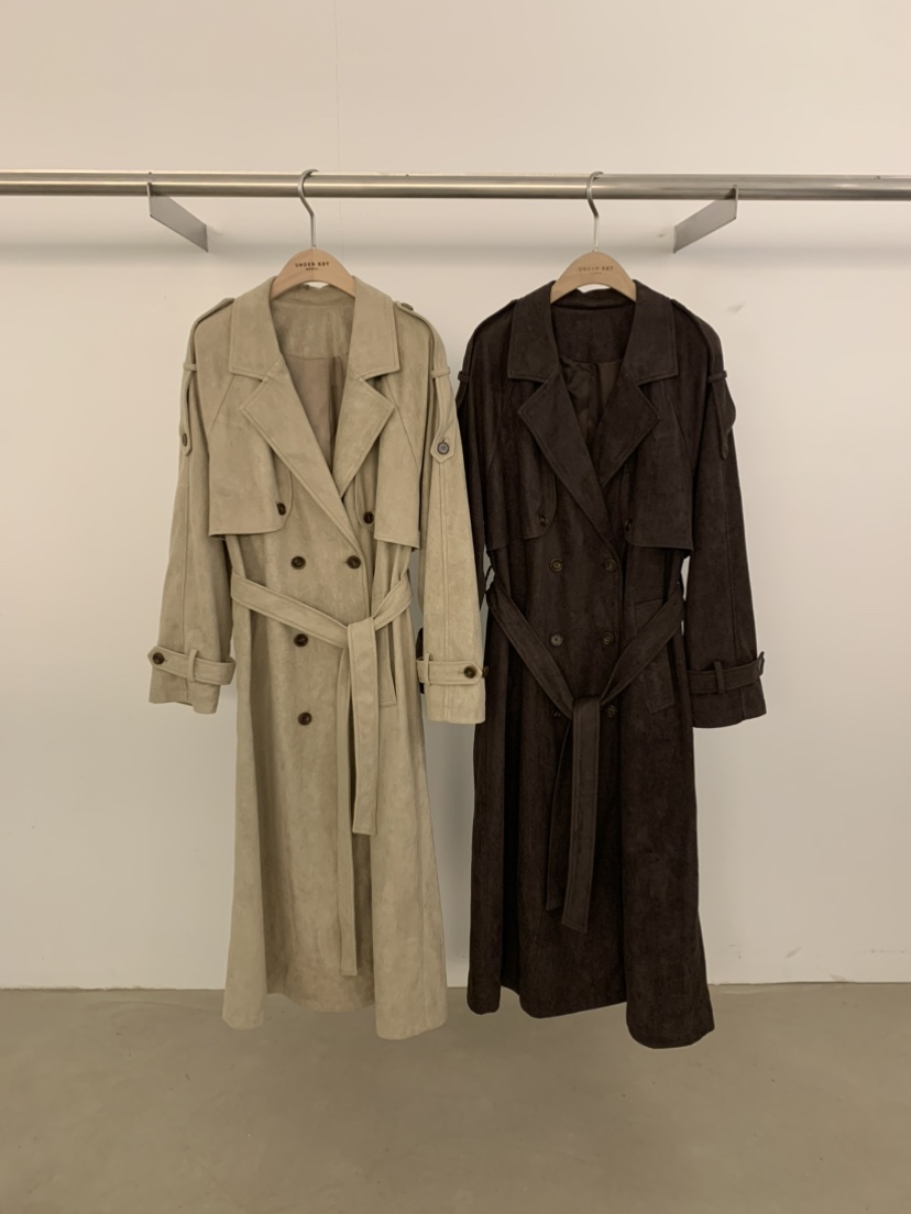 UNDER KEY東大門代購女裝新款人氣真品休閑長款風衣含腰帶UNDER KEY長款風衣