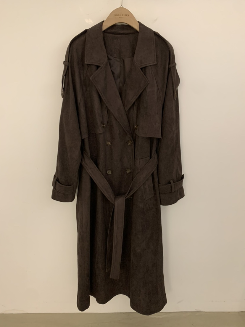 UNDER KEY東大門代購女裝新款人氣真品休閑長款風衣含腰帶UNDER KEY長款風衣圖色2