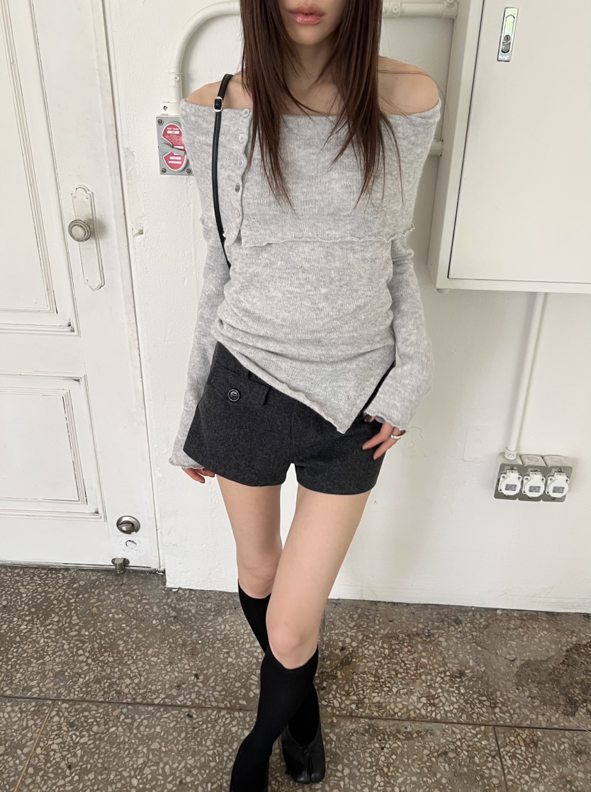 NOVUS東大門直郵女裝新款推薦人氣熱賣休閑長袖T恤羊毛混紡NOVUS長袖T恤