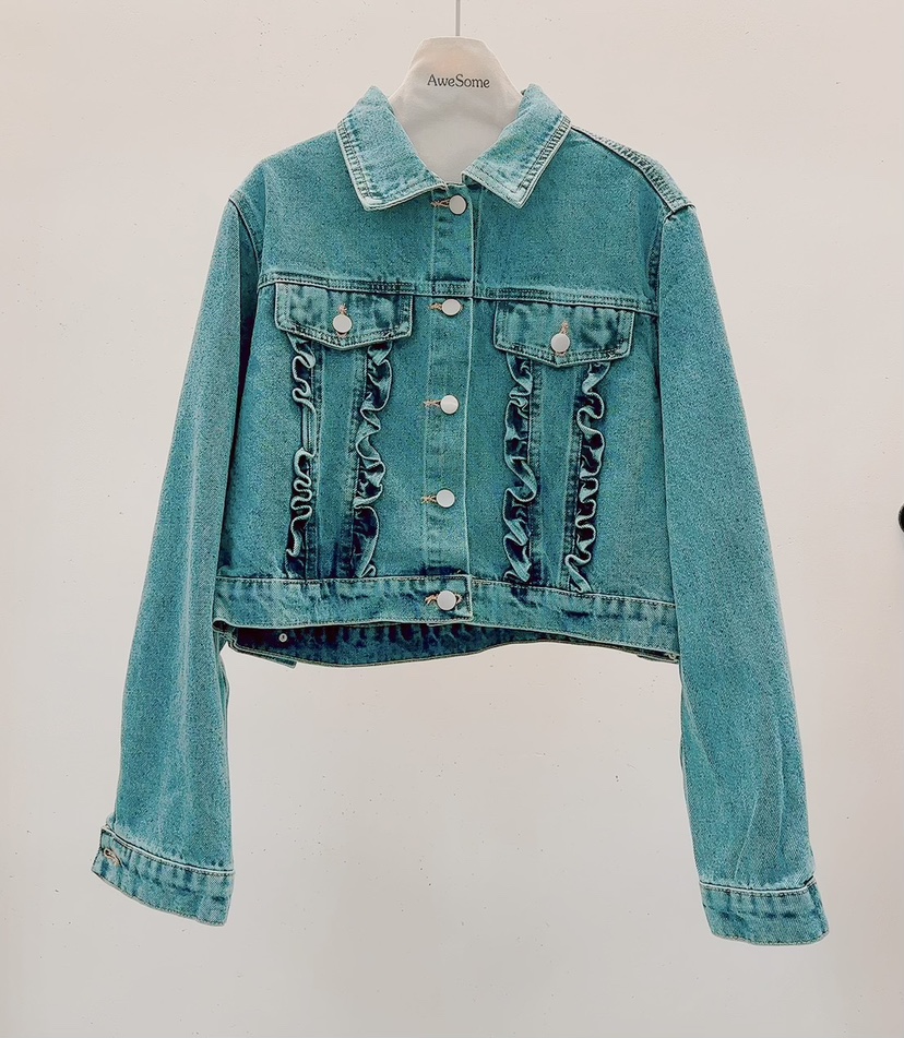AWESOME韓國代購女士新品時尚真品人氣熱賣休閑夾克荷葉邊AWESOME夾克圖色1