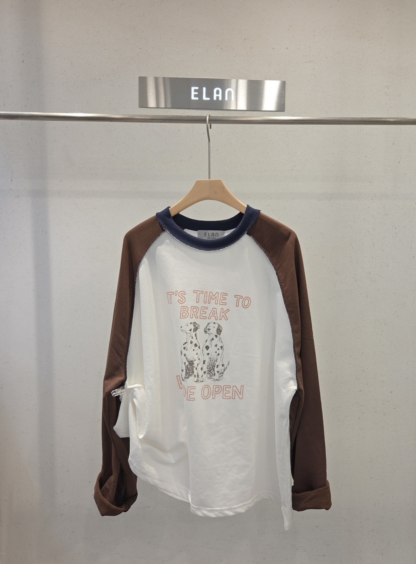 ELAN東大門直郵女士新款人氣真品熱賣時尚休閑長袖T恤插肩袖ELAN長袖T恤圖色1
