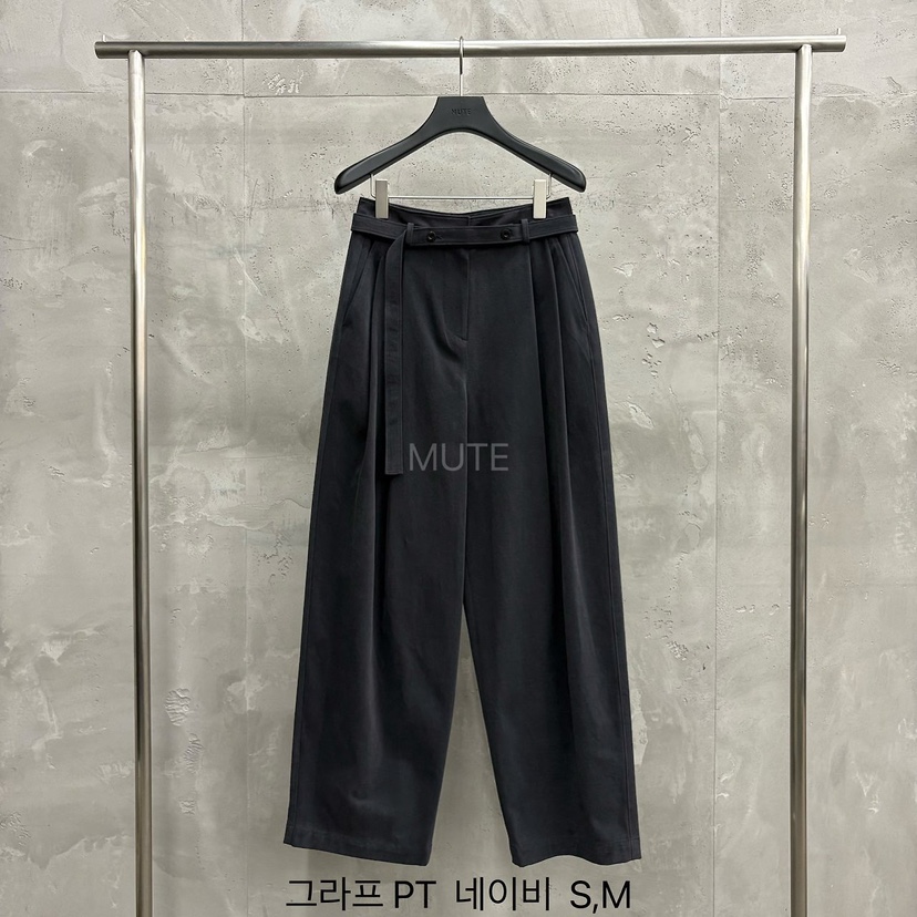 MUTE-P東大門實拍女裝新品時尚休閑推薦熱賣休閑褲含腰帶MUTE休閑褲圖色5深藍色