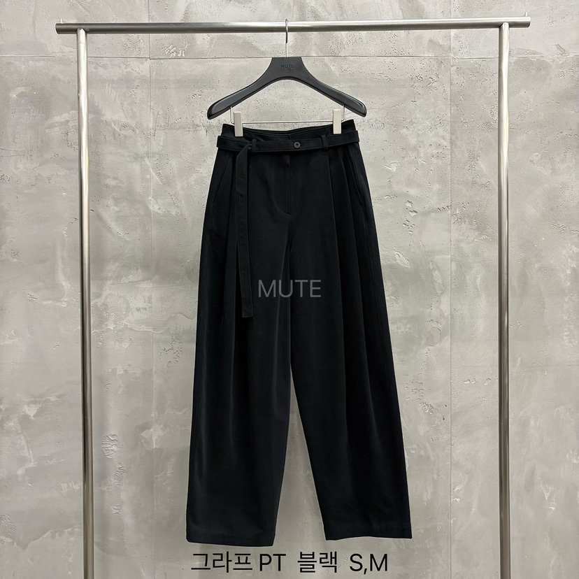 MUTE-P東大門實拍女裝新品時尚休閑推薦熱賣休閑褲含腰帶MUTE休閑褲圖色6黑色