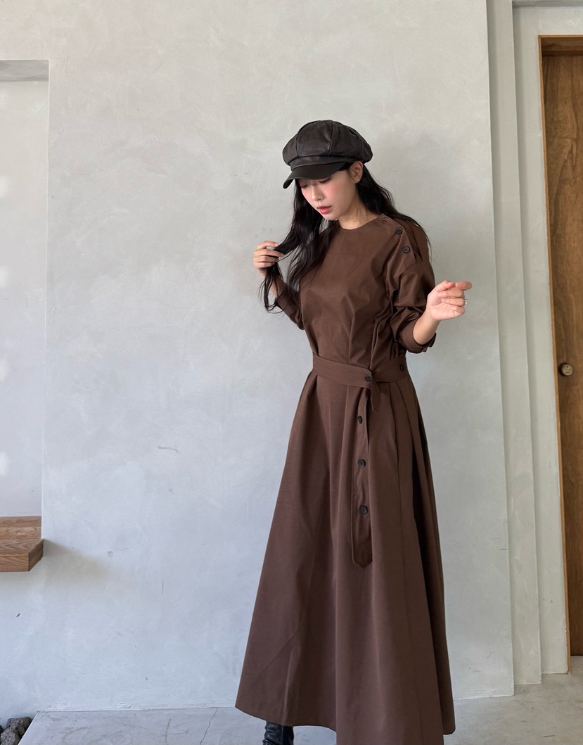 MARIGOLD韓國代購女士新款熱賣人氣時尚連衣裙含腰帶紐扣MARIGOLD連衣裙