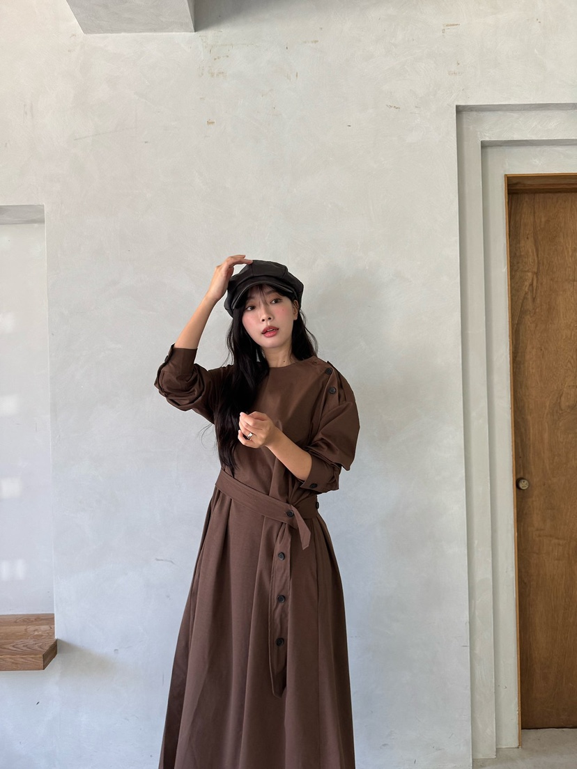 MARIGOLD韓國代購女士新款熱賣人氣時尚連衣裙含腰帶紐扣MARIGOLD連衣裙