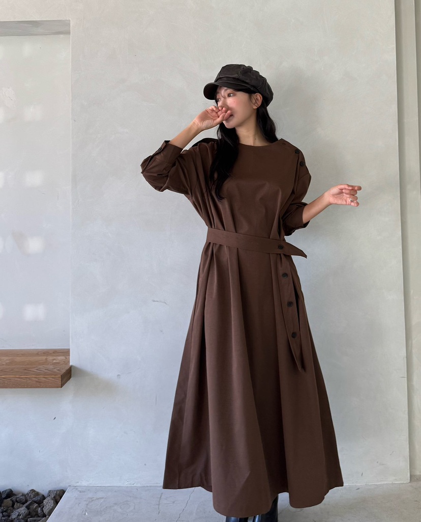 MARIGOLD韓國代購女士新款熱賣人氣時尚連衣裙含腰帶紐扣MARIGOLD連衣裙