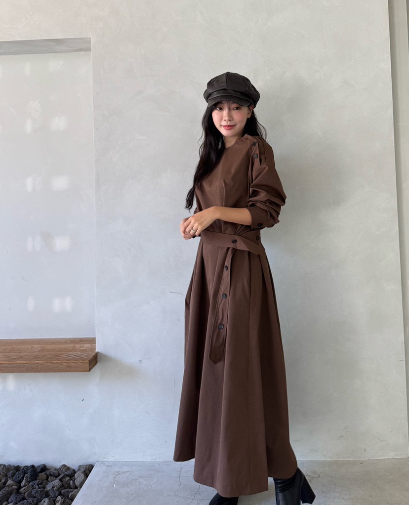 MARIGOLD韓國代購女士新款熱賣人氣時尚連衣裙含腰帶紐扣MARIGOLD連衣裙