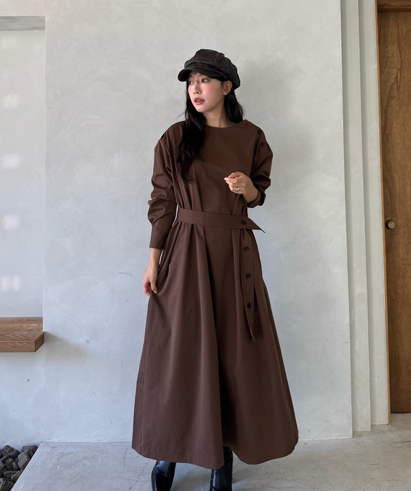MARIGOLD韓國代購女士新款熱賣人氣時尚連衣裙含腰帶紐扣MARIGOLD連衣裙
