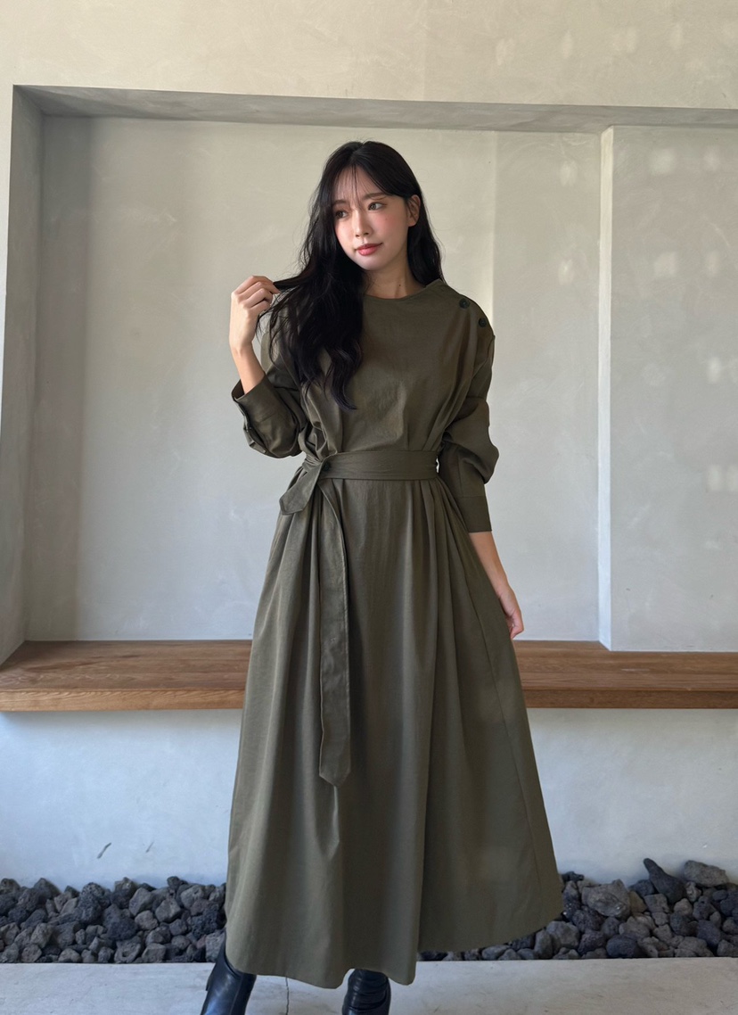 MARIGOLD韓國代購女士新款熱賣人氣時尚連衣裙含腰帶紐扣MARIGOLD連衣裙