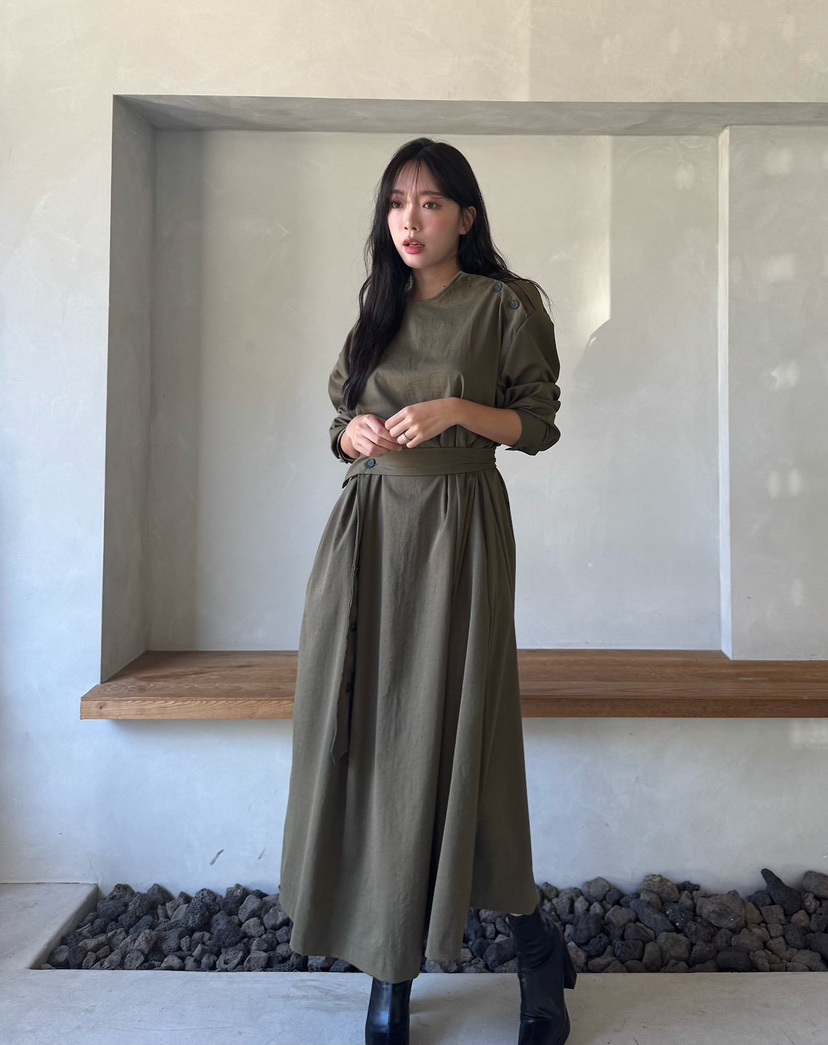 MARIGOLD韓國代購女士新款熱賣人氣時尚連衣裙含腰帶紐扣MARIGOLD連衣裙