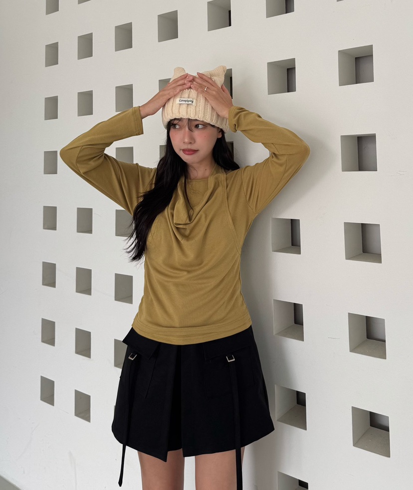 MARIGOLD東大門直郵女裝新品推薦休閑長袖T恤假兩件露背雙層MARIGOLD長袖T恤
