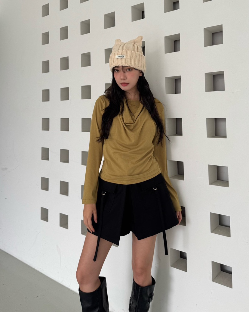 MARIGOLD東大門直郵女裝新品推薦休閑長袖T恤假兩件露背雙層MARIGOLD長袖T恤