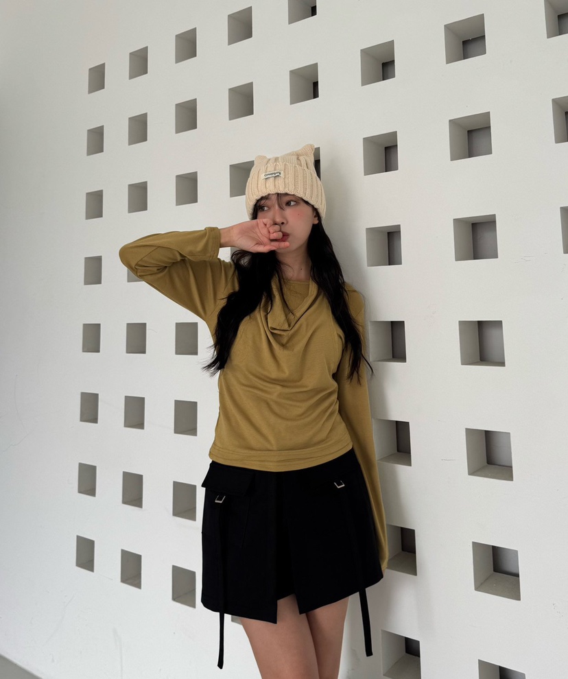 MARIGOLD東大門直郵女裝新品推薦休閑長袖T恤假兩件露背雙層MARIGOLD長袖T恤