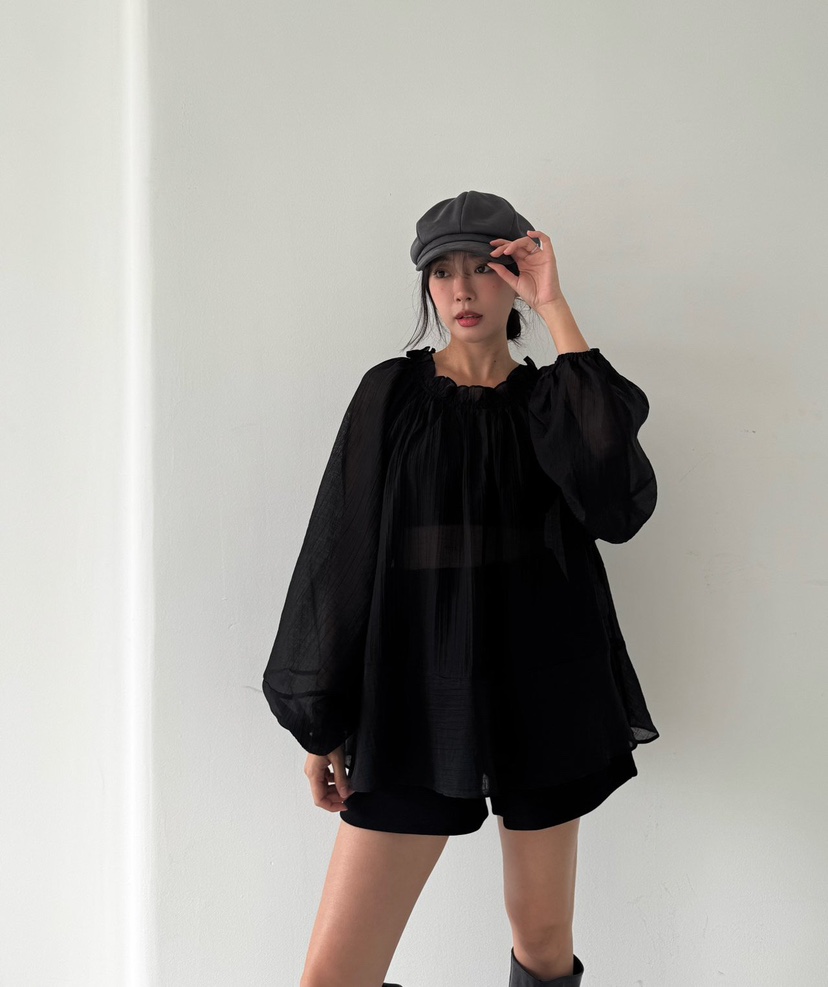 MARIGOLD韓國代購女士新品時尚真品休閑熱賣襯衫蕾絲衫褶邊MARIGOLD襯衫/蕾絲衫