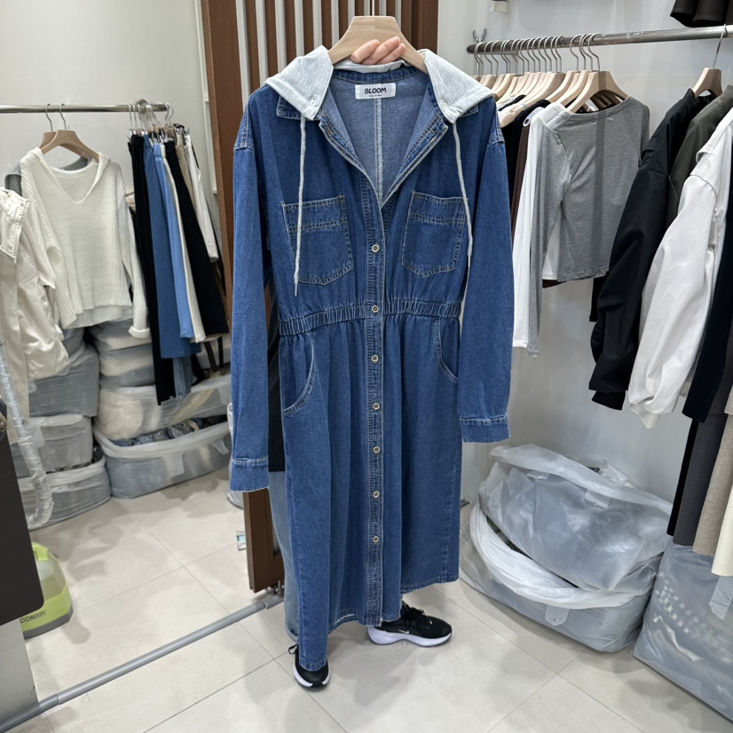 BLOOM-Q東大門實拍女士新品真品熱賣人氣時尚連衣裙連帽J&C/J.BLANC連衣裙圖色2深色