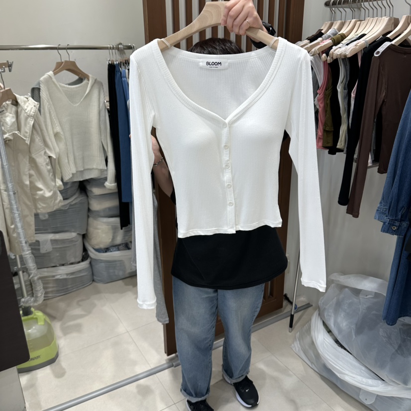 BLOOM-Q韓國代購女裝新款推薦熱賣人氣時尚休閑長袖T恤波紋J&C/J.BLANC長袖T恤圖色1