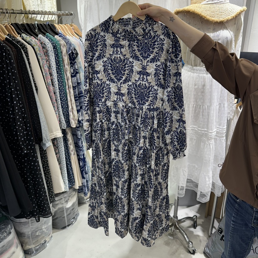 BIKINI東大門代購女裝新款休閑真品人氣熱賣推薦連衣裙復古BIKINI連衣裙圖色2藍色