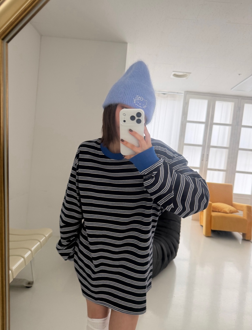 ODD FOCOUS東大門代購女士新款休閑熱賣長袖T恤寬松條紋ODD FOCOUS長袖T恤
