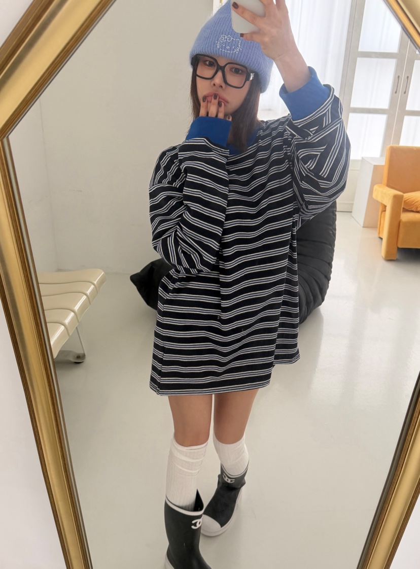 ODD FOCOUS東大門代購女士新款休閑熱賣長袖T恤寬松條紋ODD FOCOUS長袖T恤