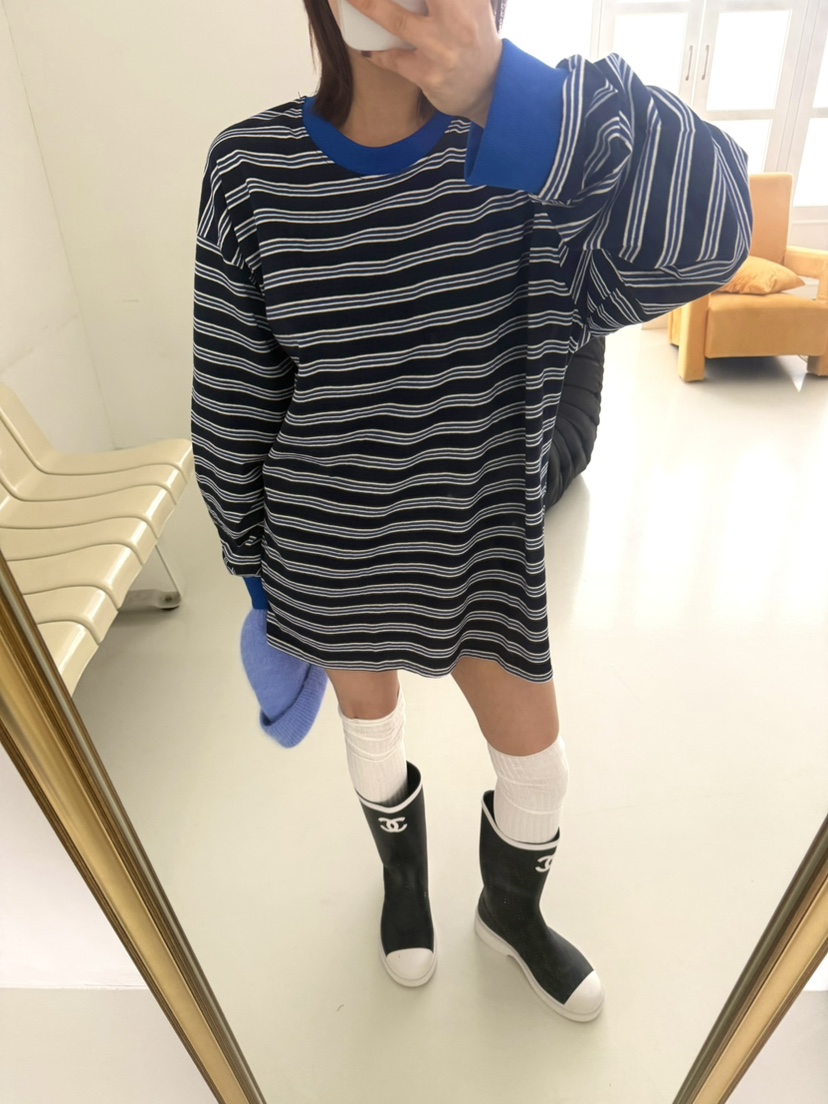 ODD FOCOUS東大門代購女士新款休閑熱賣長袖T恤寬松條紋ODD FOCOUS長袖T恤