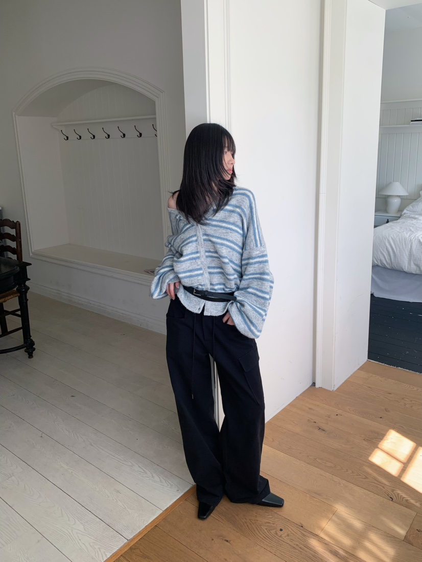 MOMENTUM韓國代購女裝新款真品人氣時尚推薦開衫復古條紋MOMENTUM開衫