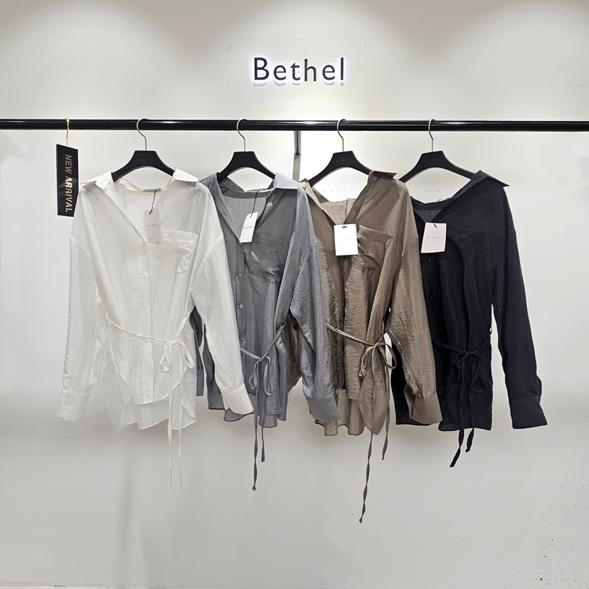 BETHEL東大門實拍女裝新品休閑推薦襯衫蕾絲衫含腰繩腰帶Bethel襯衫/蕾絲衫