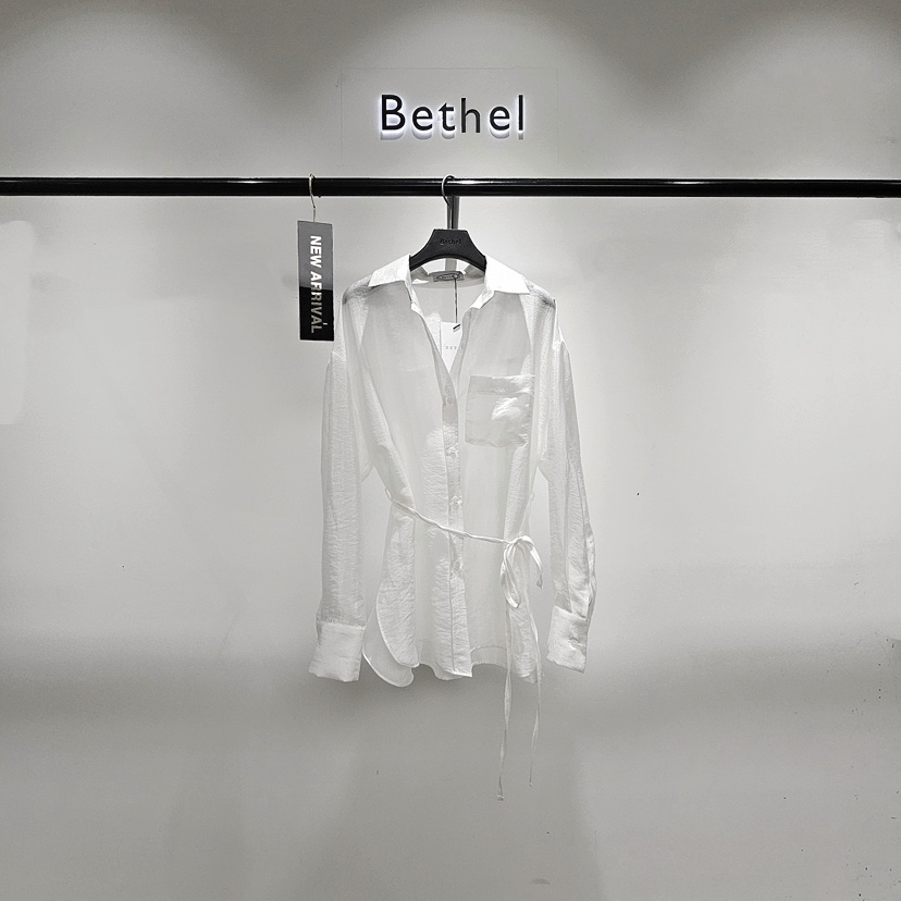 BETHEL東大門實拍女裝新品休閑推薦襯衫蕾絲衫含腰繩腰帶Bethel襯衫/蕾絲衫圖色1